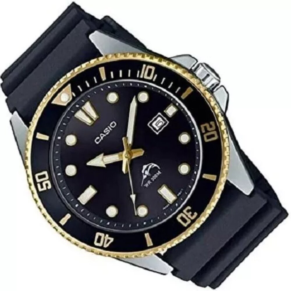 Casio Men's Black Strap Quartz Watch Gold/Blk MDV106G-1A or Silver/Blk MDV106-1A